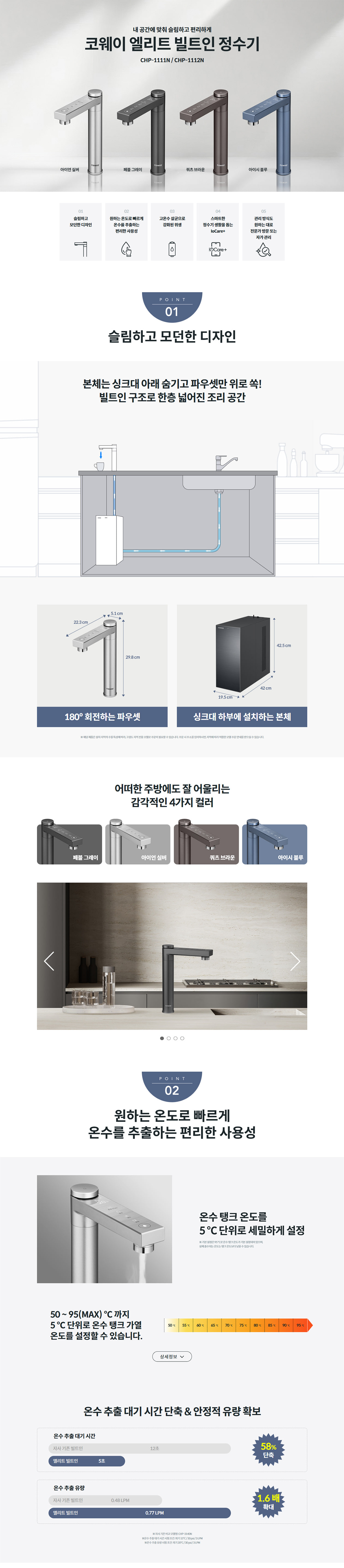 코웨이 엘리트 빌트인 정수기 제품 상세정보 1